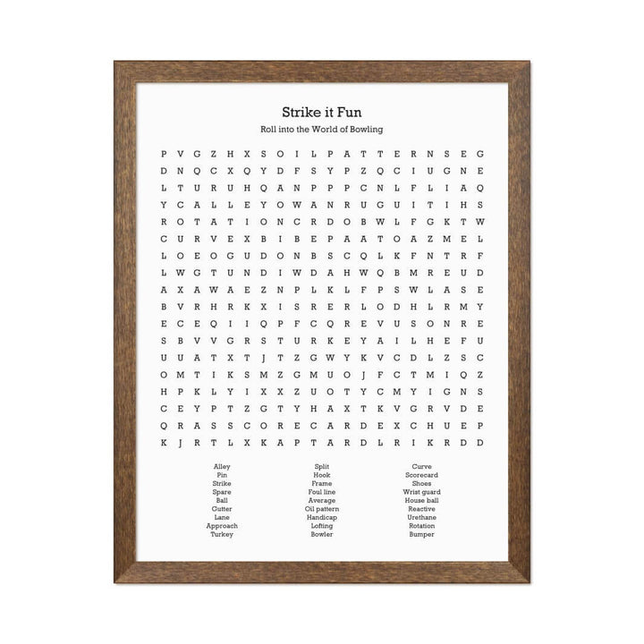 Custom Bowling Word Search Art Print#color-finish_walnut-thin-frame
