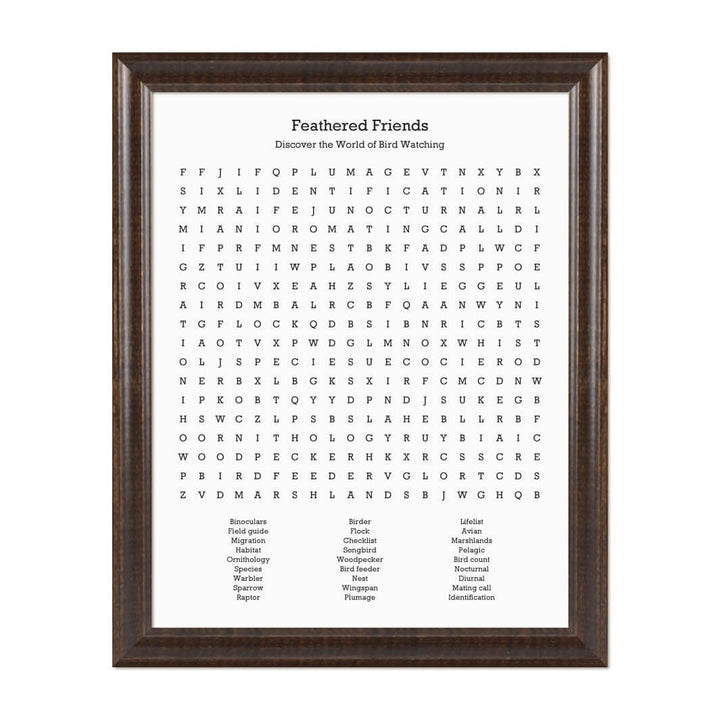 Custom Birding Word Search Art Print#color-finish_espresso-beveled-frame