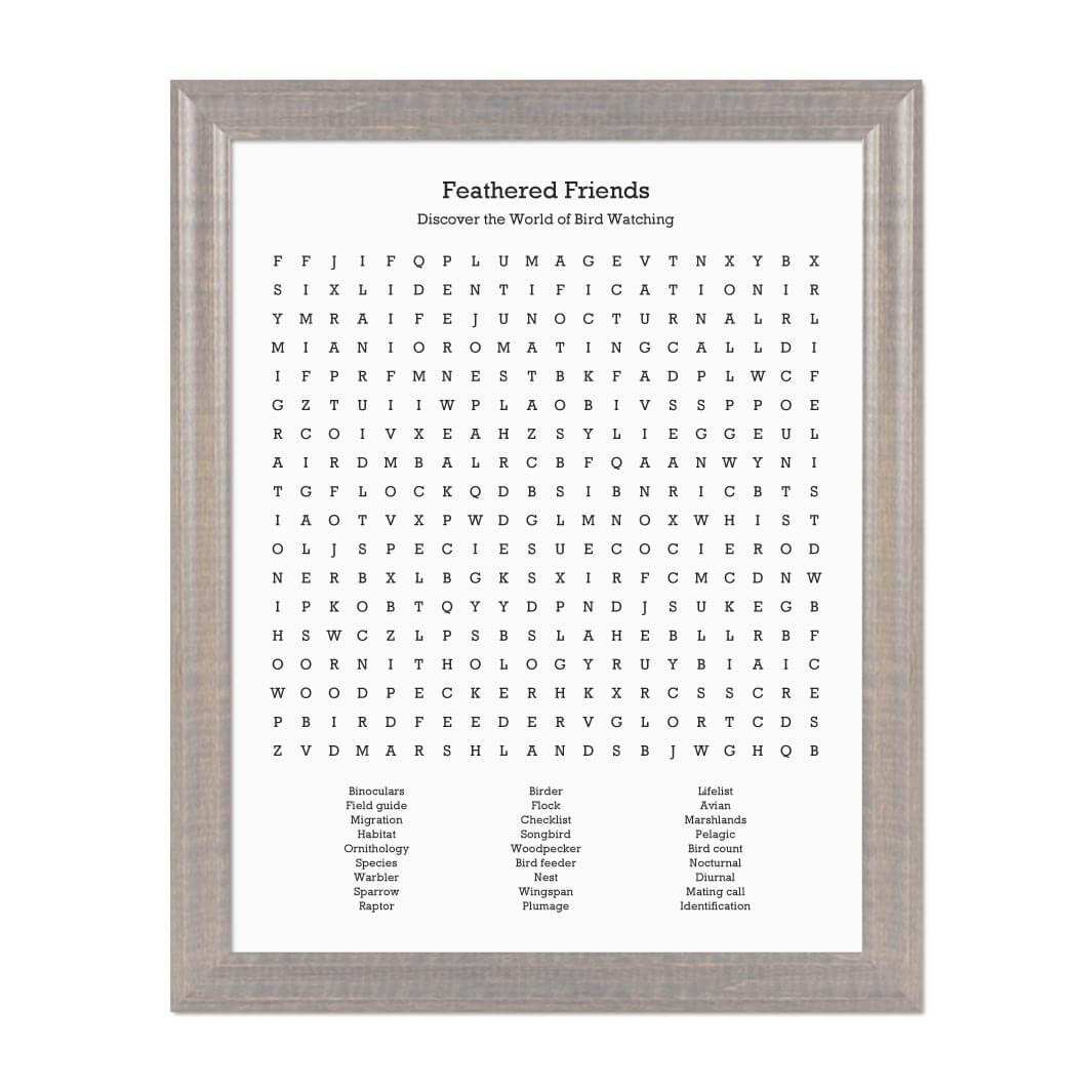 Custom Birding Word Search Art Print#color-finish_gray-beveled-frame