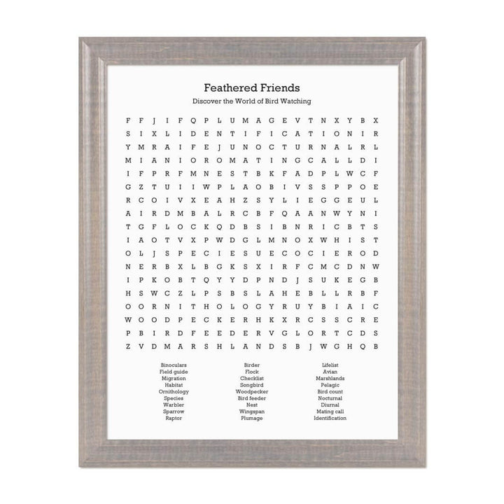 Custom Birding Word Search Art Print#color-finish_gray-beveled-frame