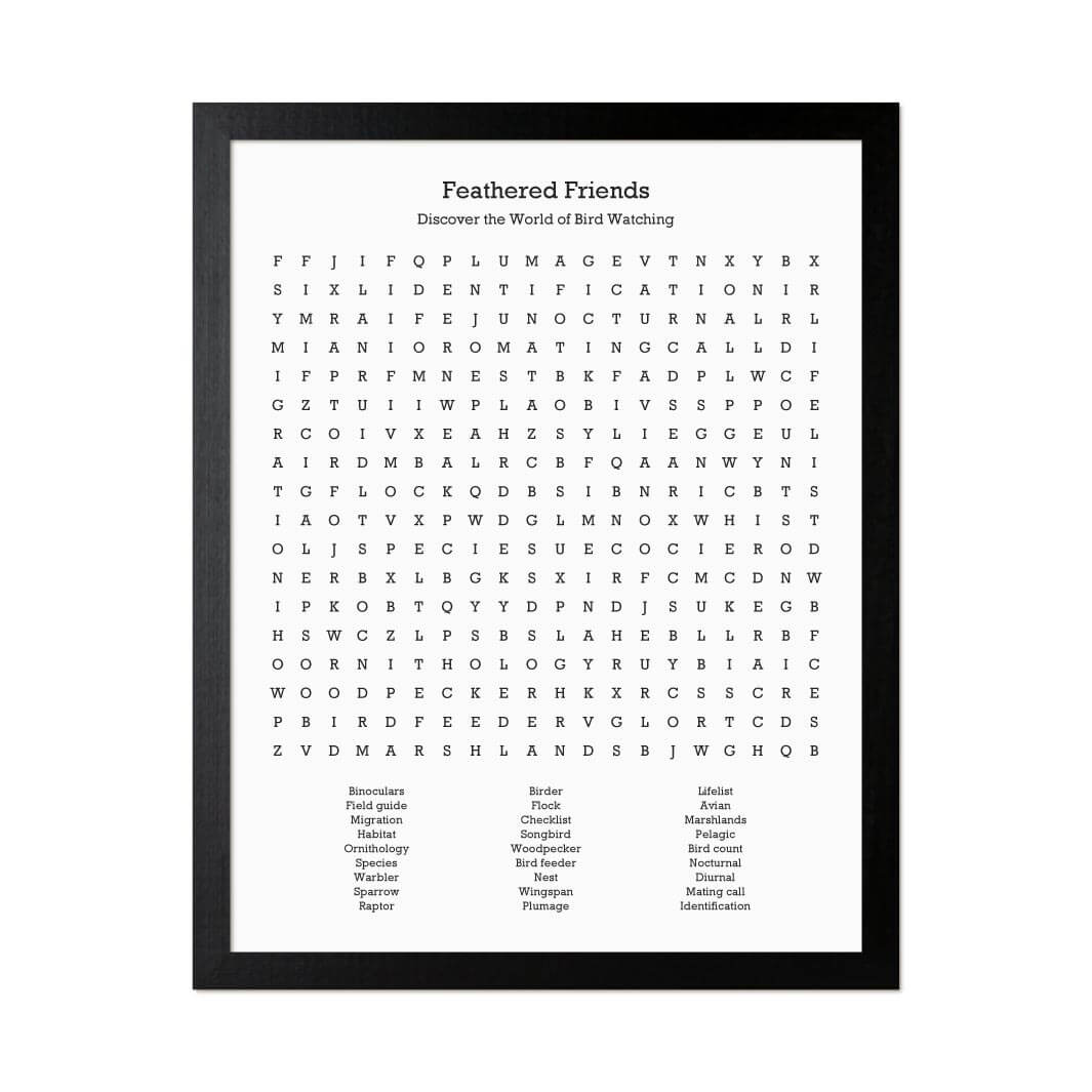 Custom Birding Word Search Art Print#color-finish_black-thin-frame