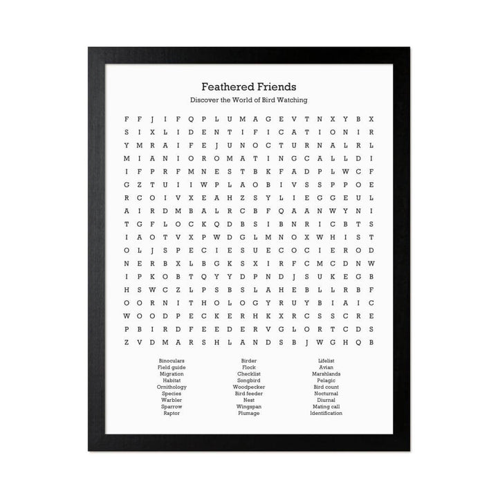 Custom Birding Word Search Art Print#color-finish_black-thin-frame