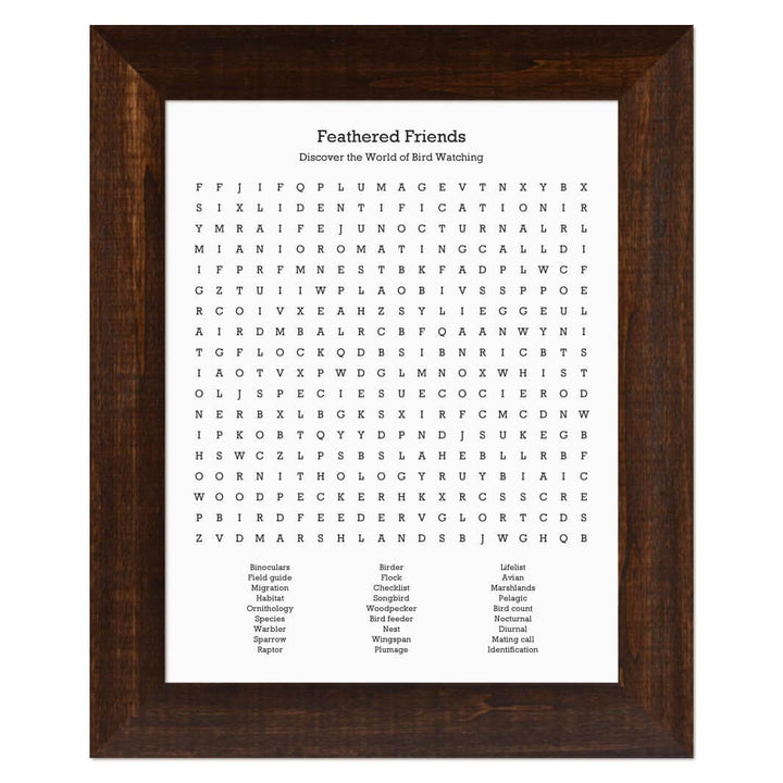 Custom Birding Word Search Art Print#color-finish_espresso-wide-frame
