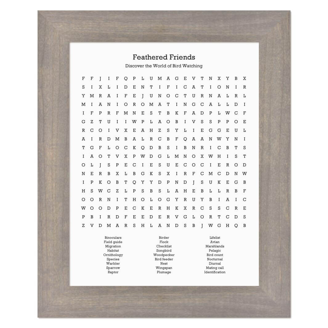 Custom Birding Word Search Art Print#color-finish_gray-wide-frame