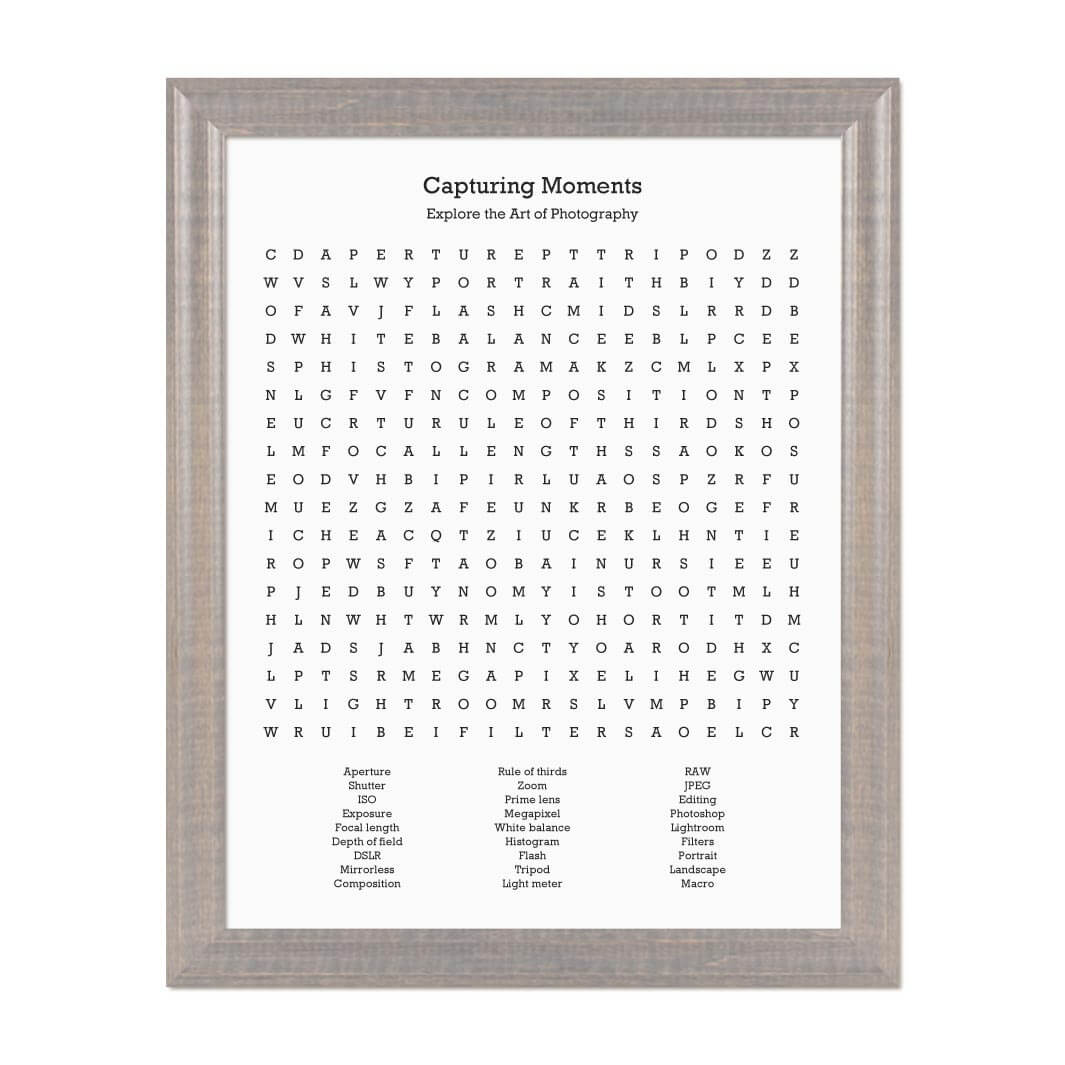 Custom Photography Word Search Art Print#color-finish_gray-beveled-frame
