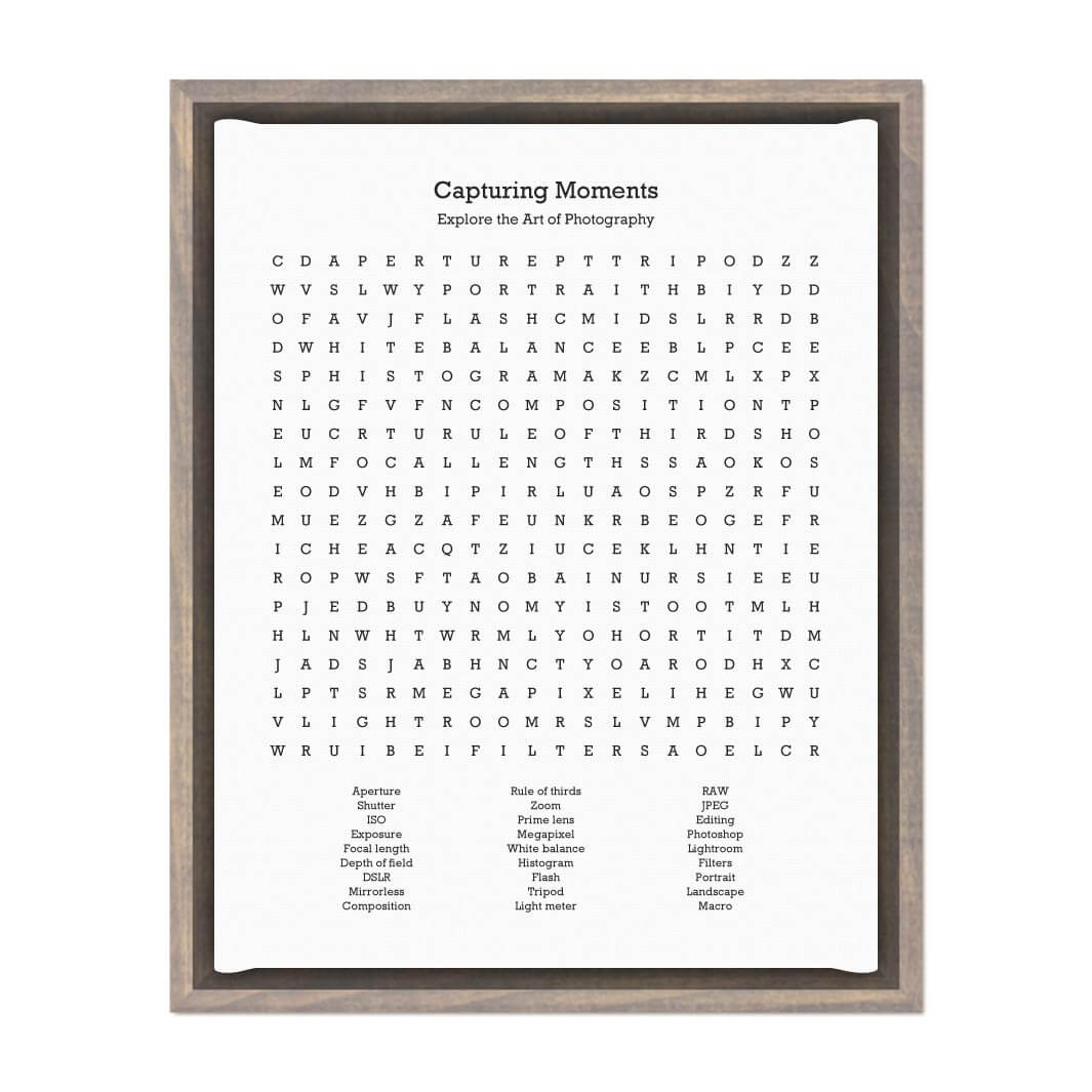 Custom Photography Word Search Art Print#color-finish_gray-floater-frame