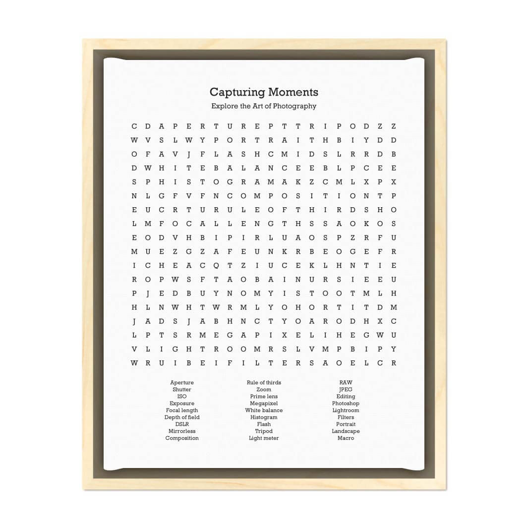Custom Photography Word Search Art Print#color-finish_light-wood-floater-frame