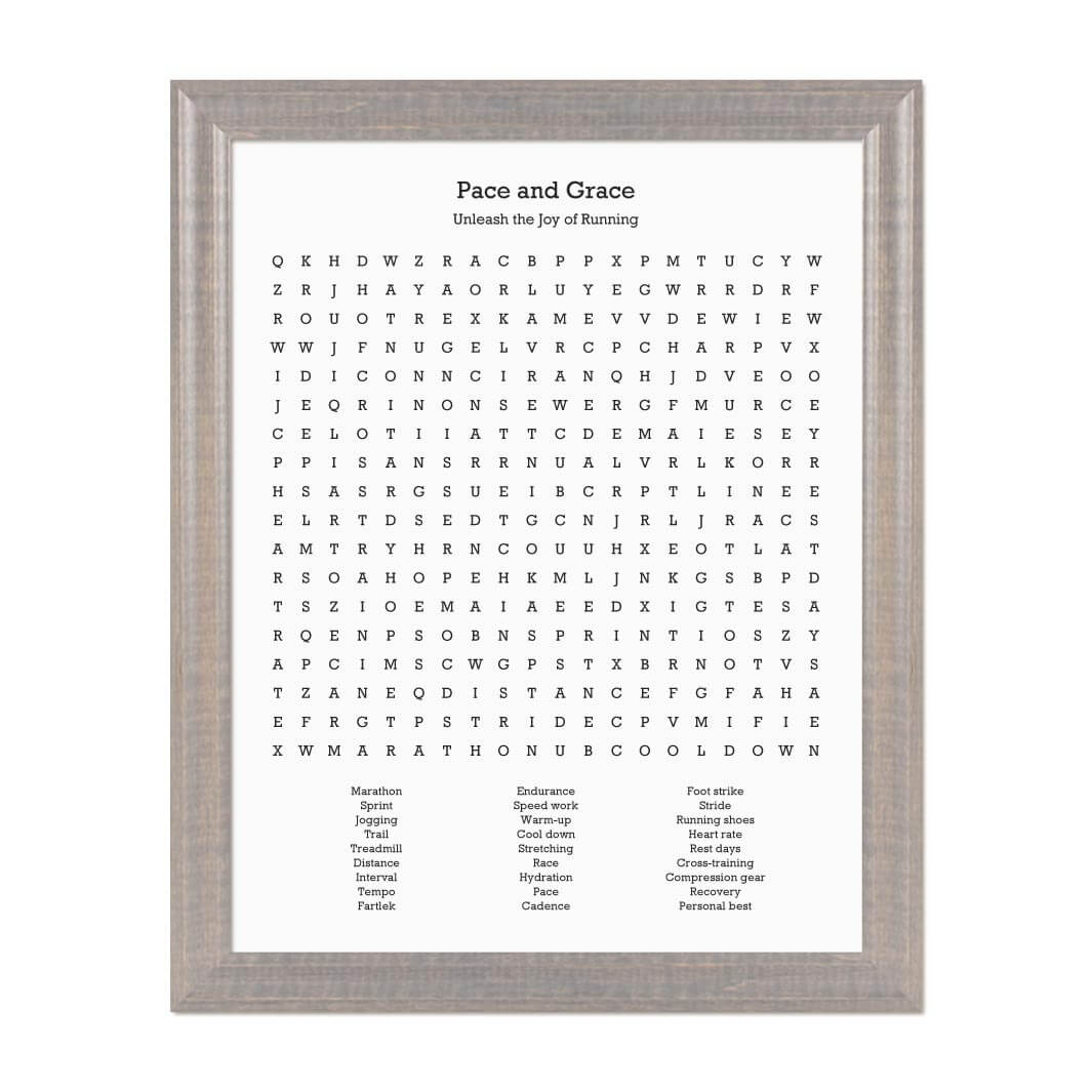 Custom Running Word Search Art Print#color-finish_gray-beveled-frame