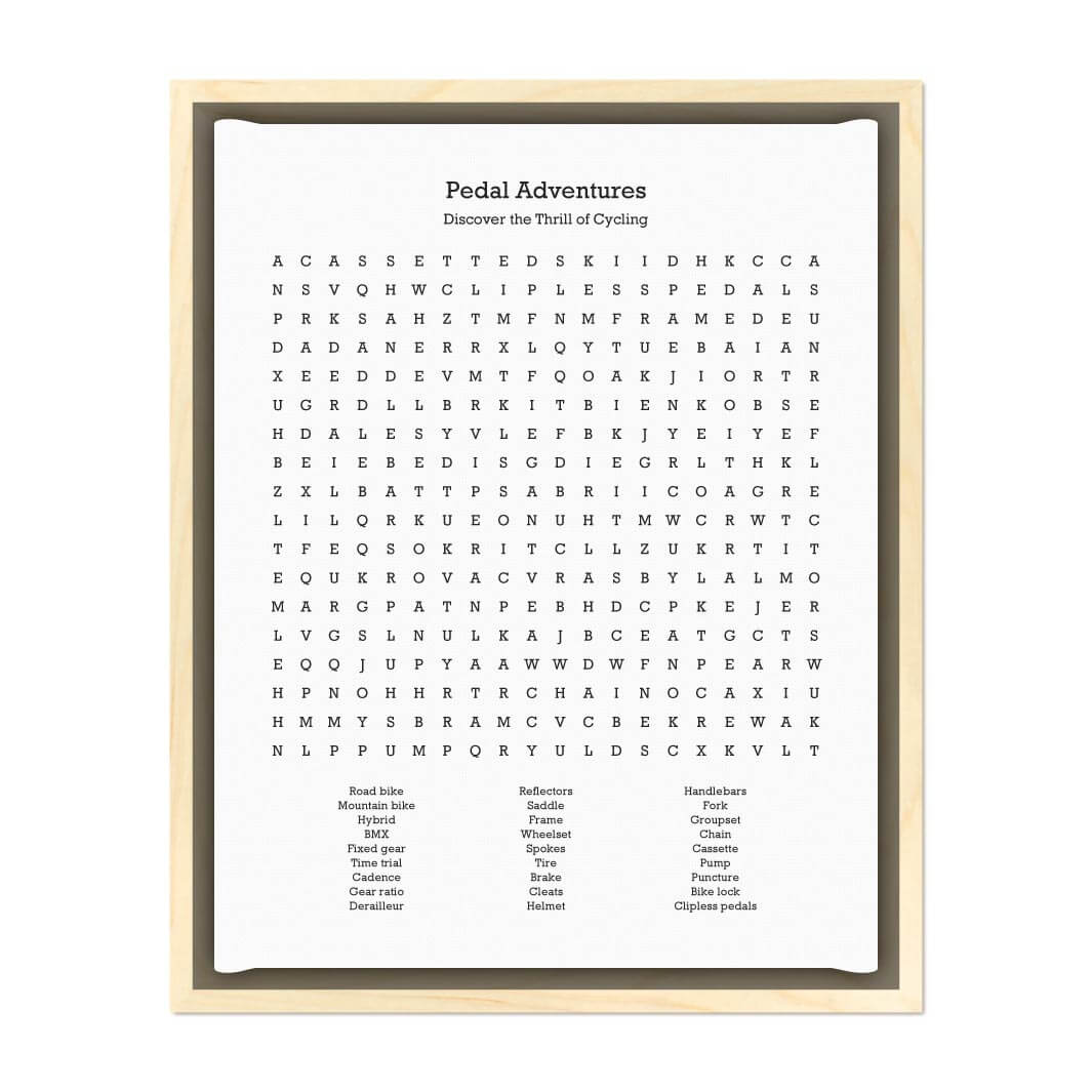 Custom Cycling Word Search Art Print#color-finish_light-wood-floater-frame