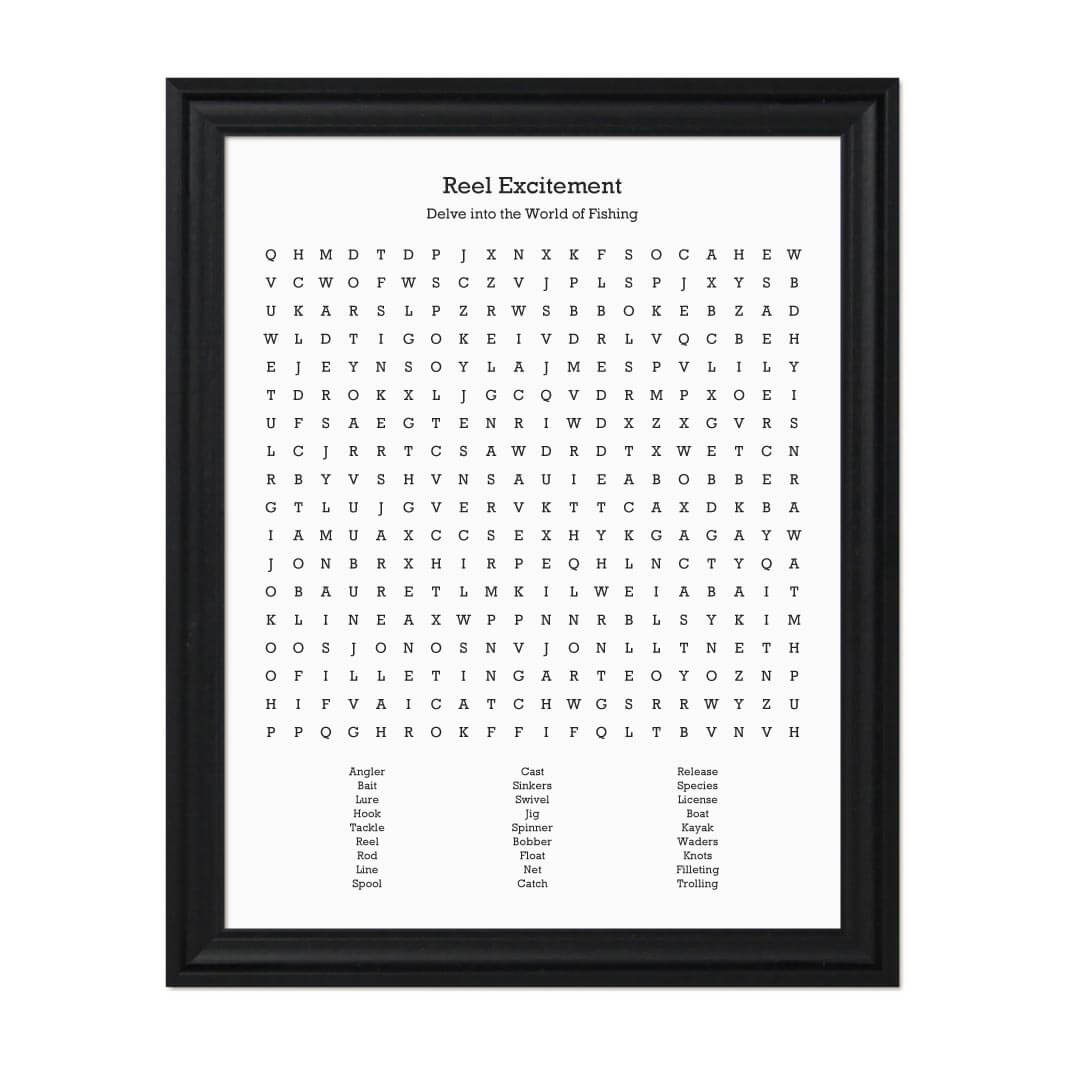 Custom Fishing Word Search Art Print#color-finish_black-beveled-frame