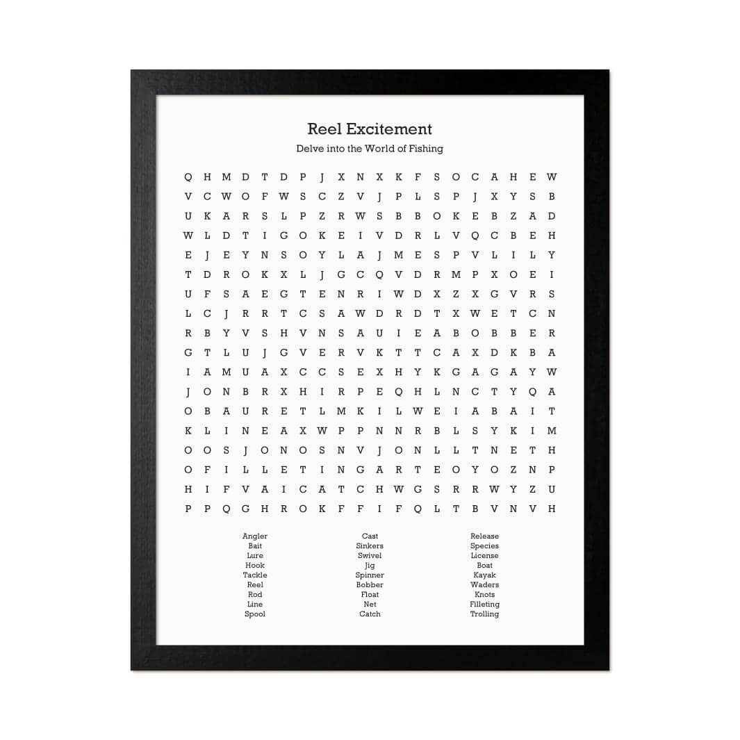 Custom Fishing Word Search Art Print#color-finish_black-thin-frame