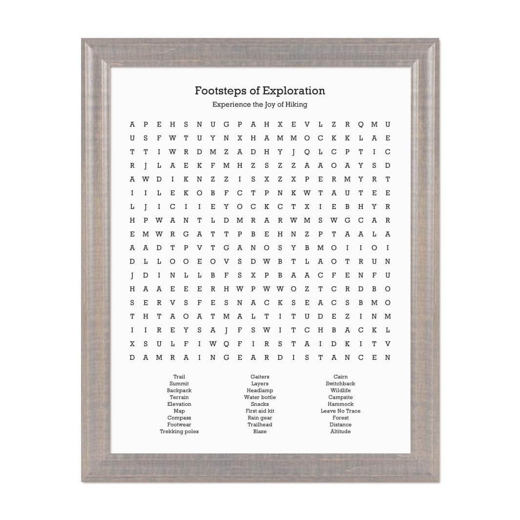 Custom Hiking Word Search Art Print#color-finish_gray-beveled-frame