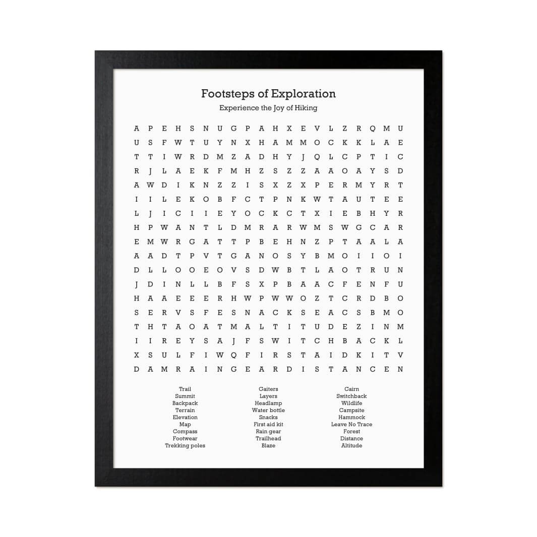 Custom Hiking Word Search Art Print#color-finish_black-thin-frame