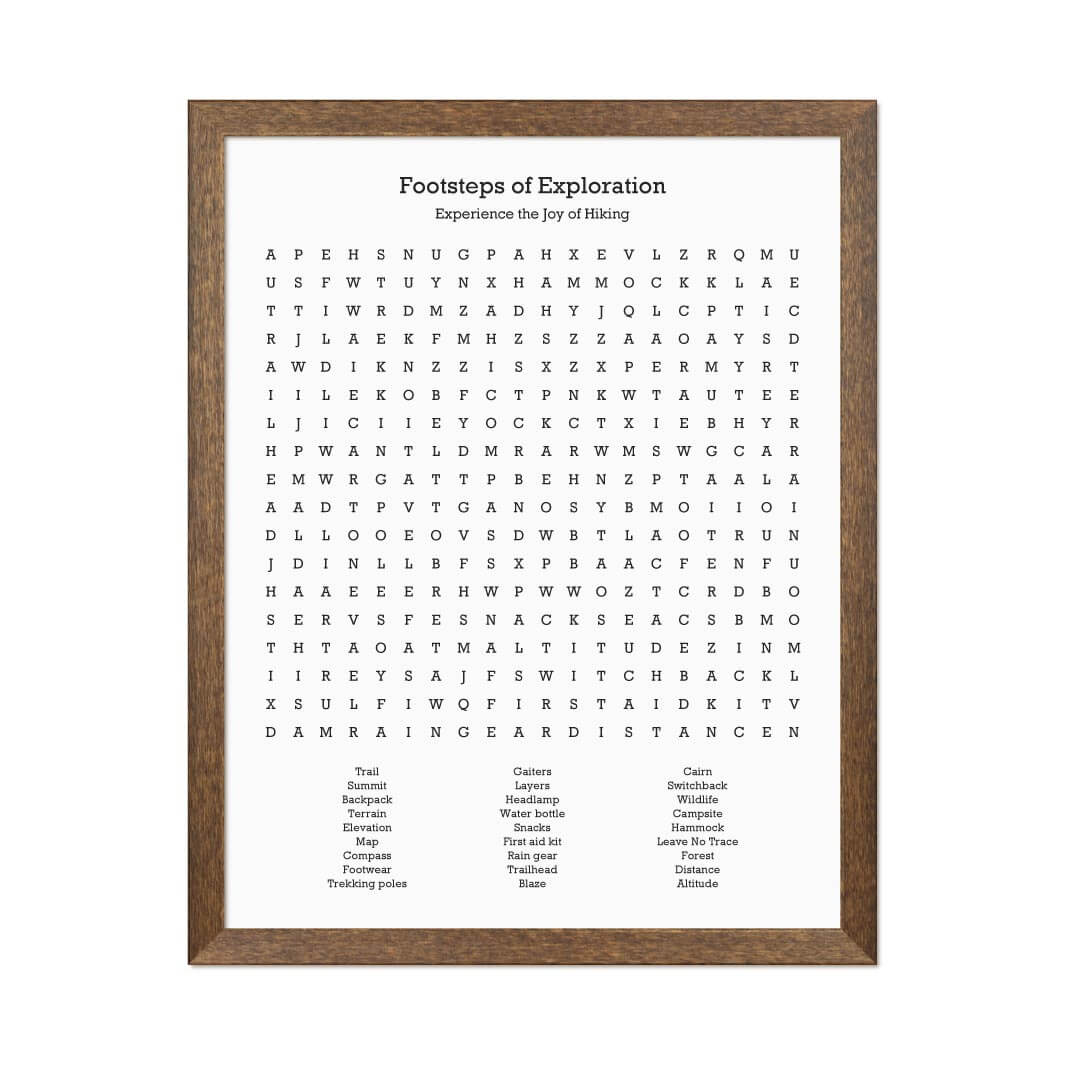 Custom Hiking Word Search Art Print#color-finish_walnut-thin-frame