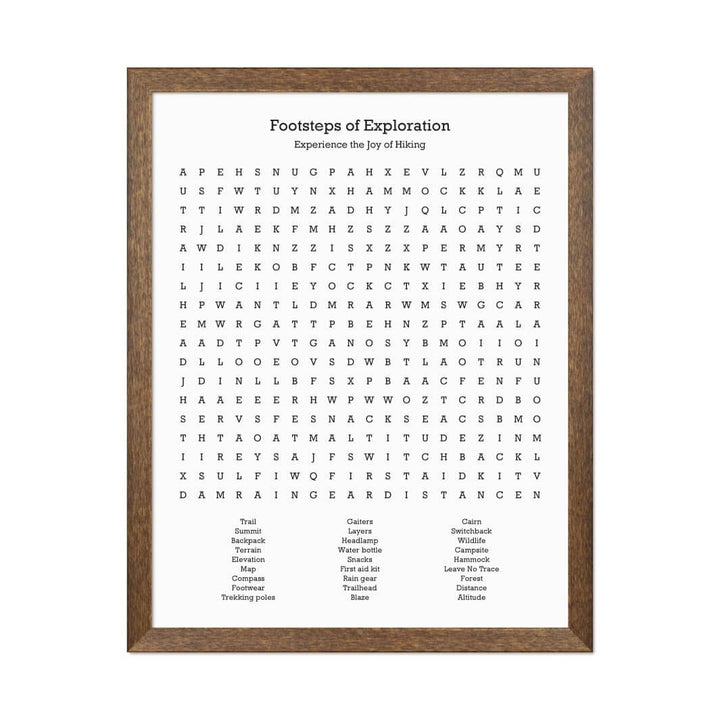 Custom Hiking Word Search Art Print#color-finish_walnut-thin-frame