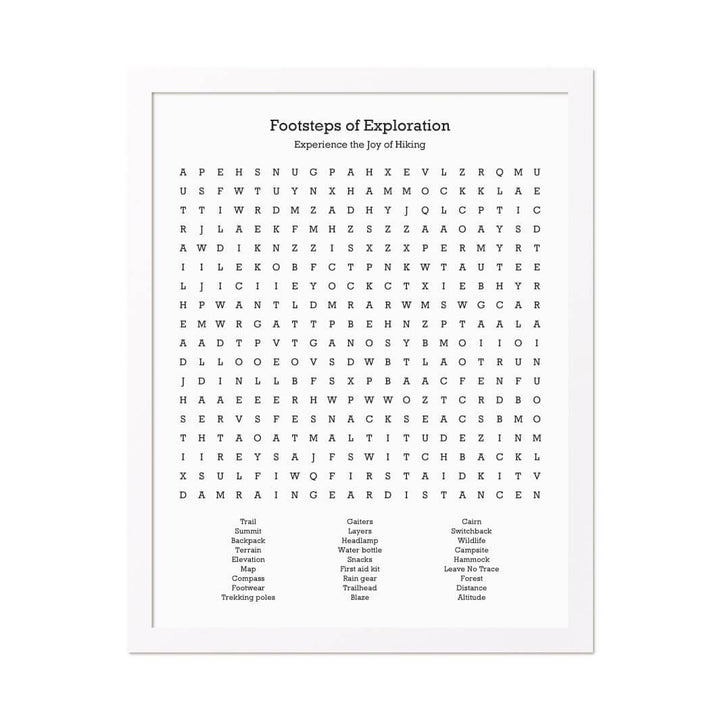 Custom Hiking Word Search Art Print#color-finish_white-thin-frame