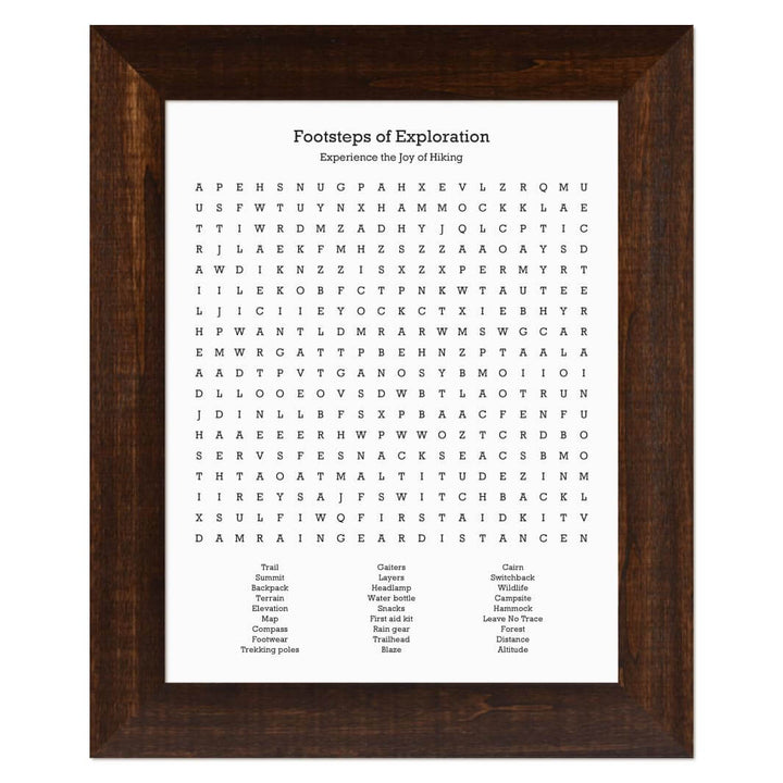 Custom Hiking Word Search Art Print#color-finish_espresso-wide-frame
