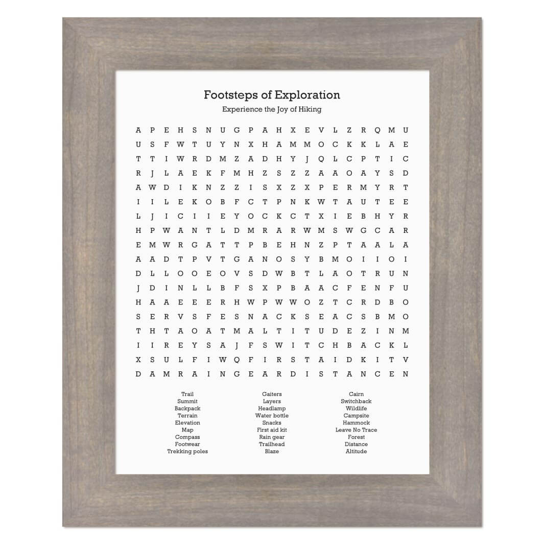 Custom Hiking Word Search Art Print#color-finish_gray-wide-frame