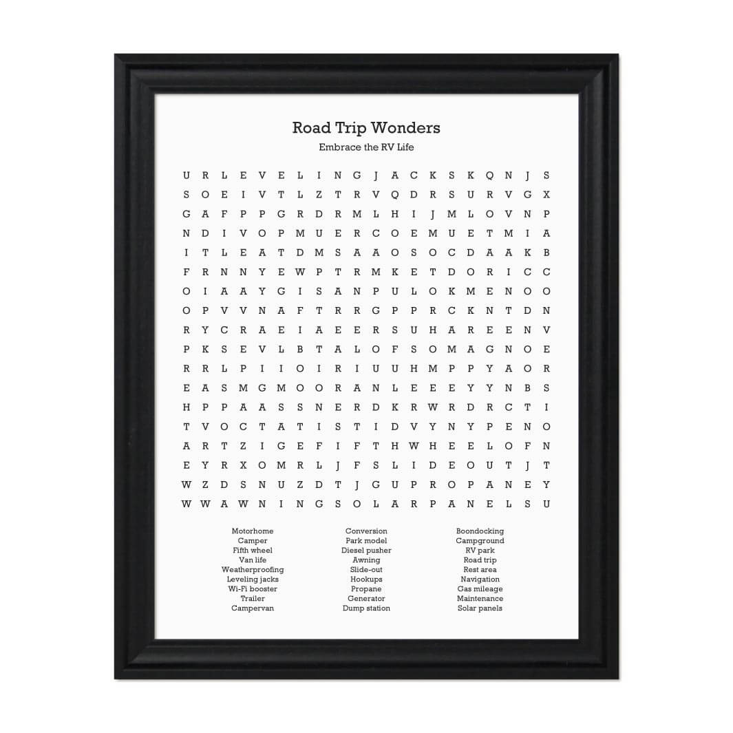 Custom RV Travel Word Search Art Print#color-finish_black-beveled-frame