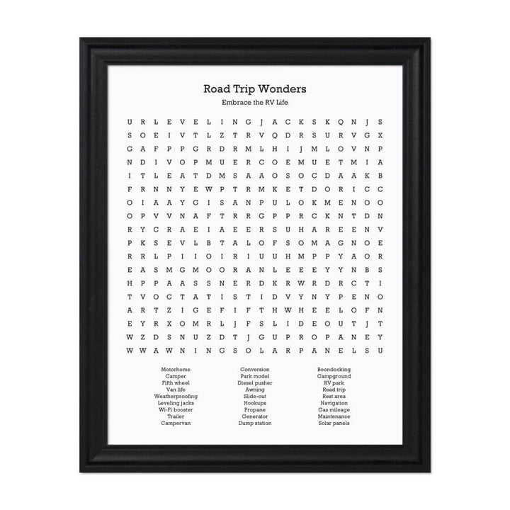 Custom RV Travel Word Search Art Print#color-finish_black-beveled-frame