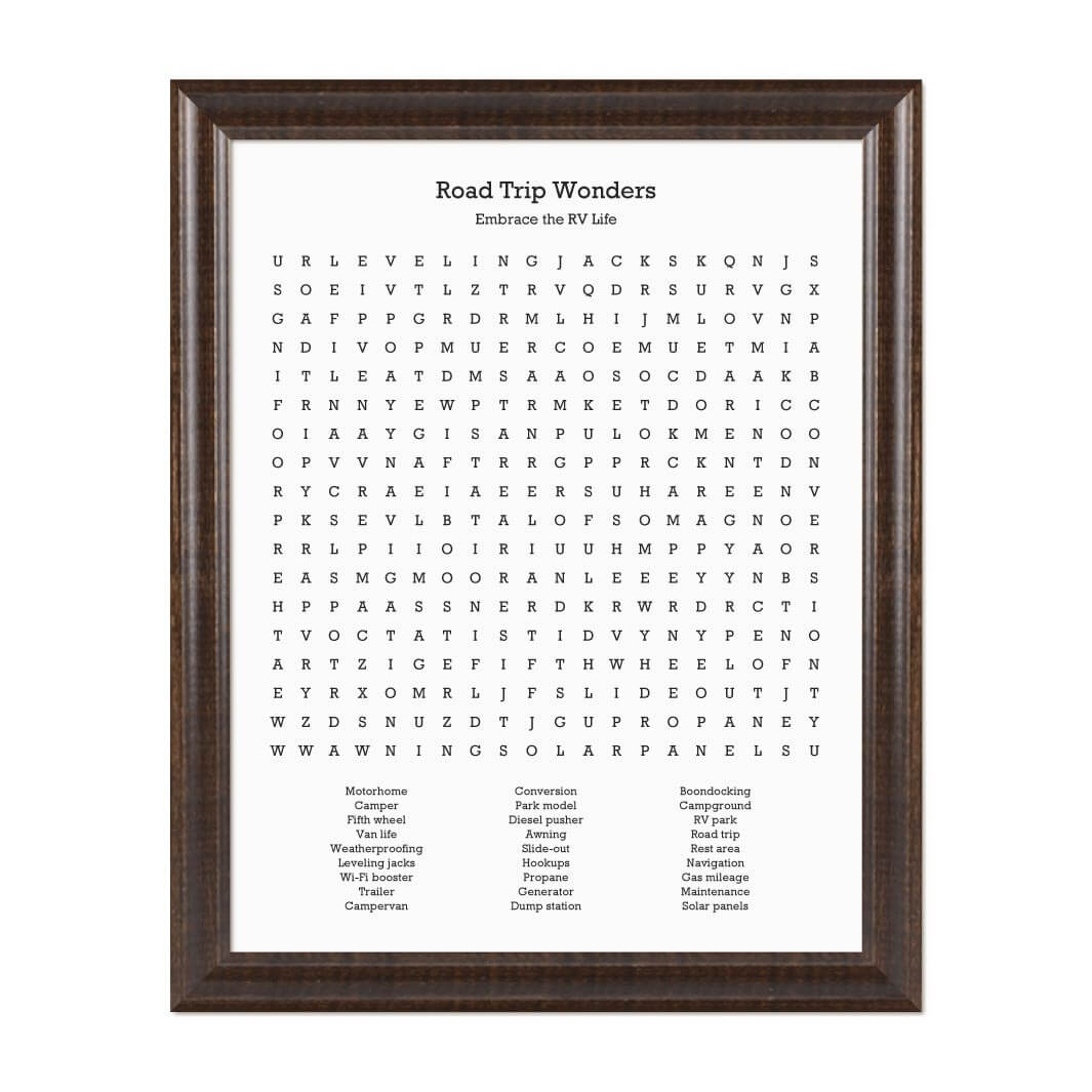 Custom RV Travel Word Search Art Print#color-finish_espresso-beveled-frame