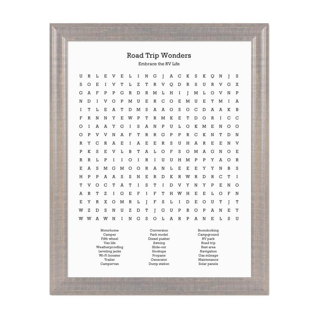 Custom RV Travel Word Search Art Print#color-finish_gray-beveled-frame