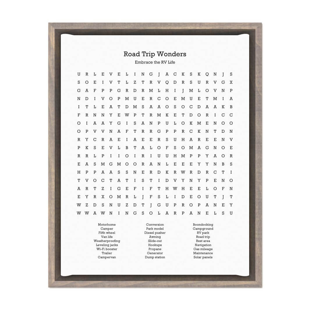Custom RV Travel Word Search Art Print#color-finish_gray-floater-frame