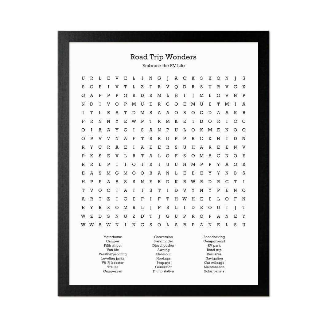 Custom RV Travel Word Search Art Print#color-finish_black-thin-frame