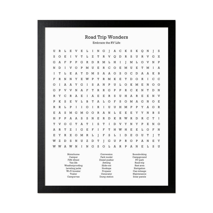 Custom RV Travel Word Search Art Print#color-finish_black-thin-frame