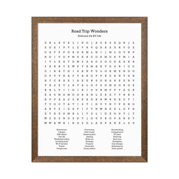 Custom RV Travel Word Search Art Print#color-finish_walnut-thin-frame