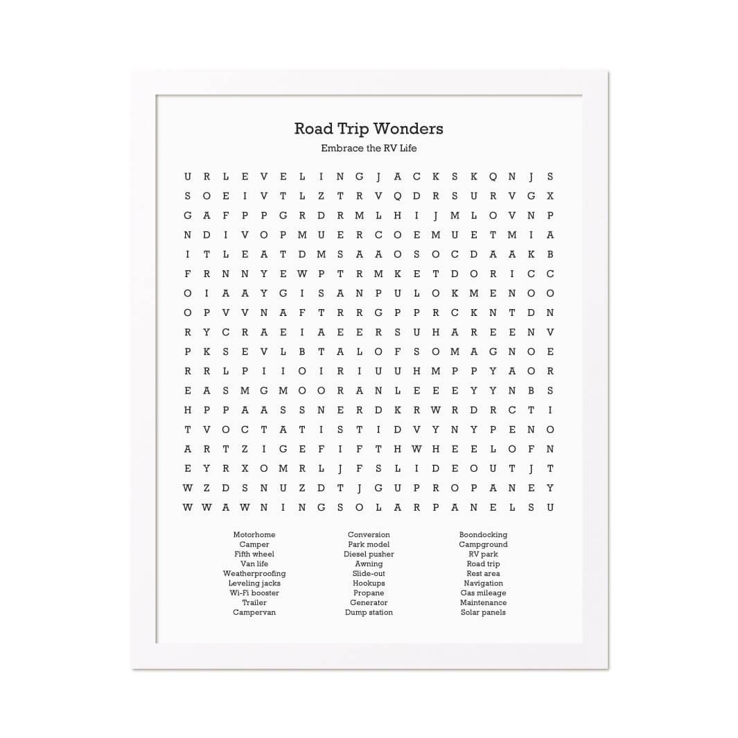 Custom RV Travel Word Search Art Print#color-finish_white-thin-frame