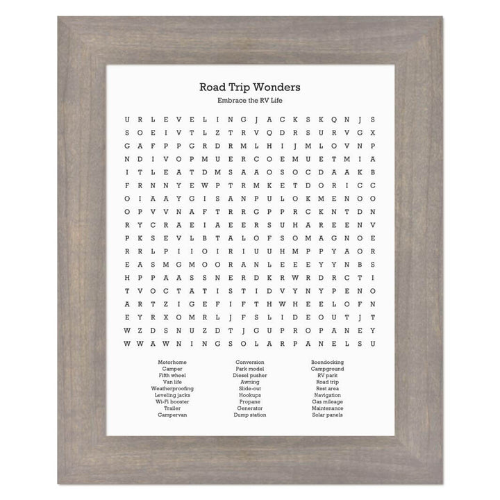 Custom RV Travel Word Search Art Print#color-finish_gray-wide-frame