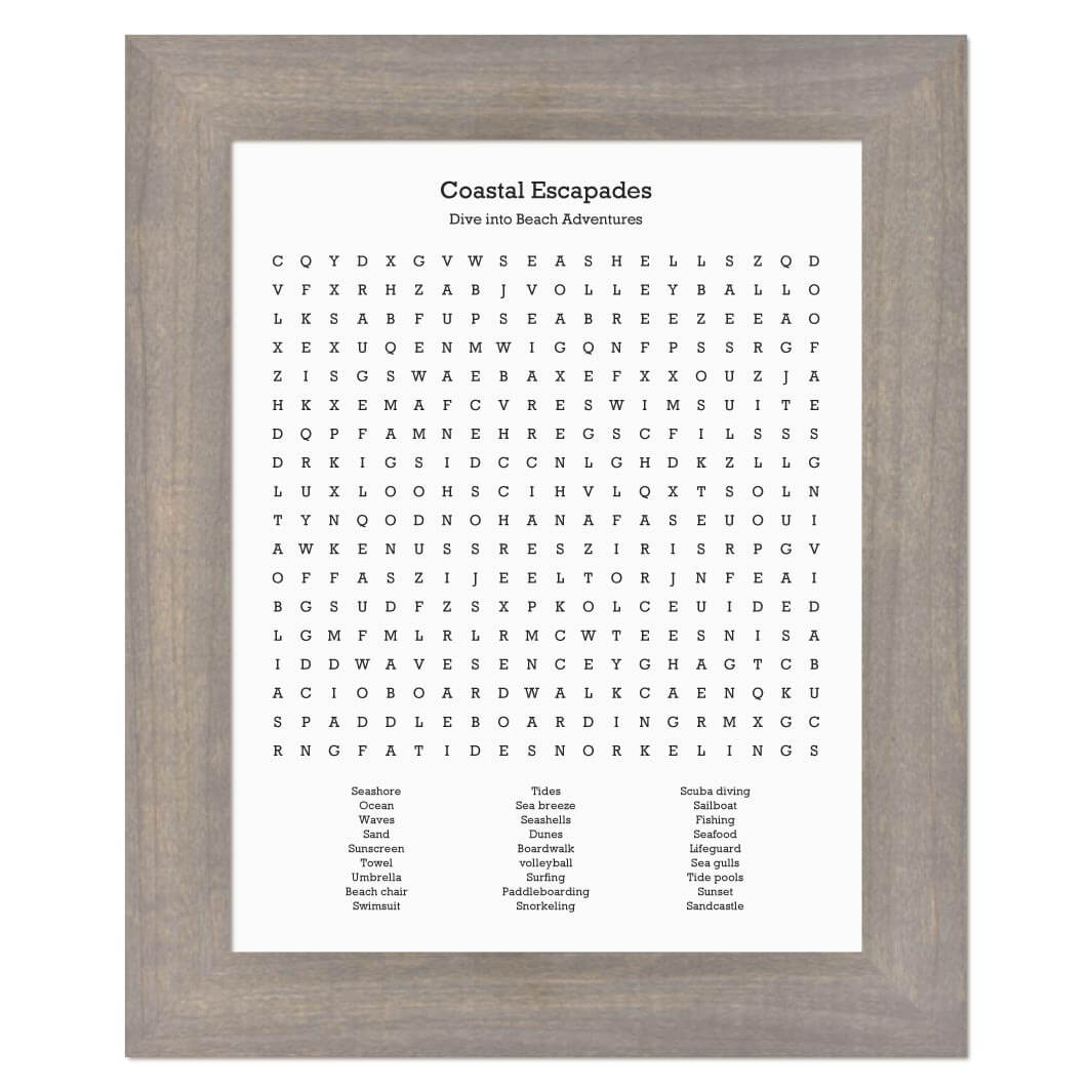 Custom Beach Word Search Art Print#color-finish_gray-wide-frame