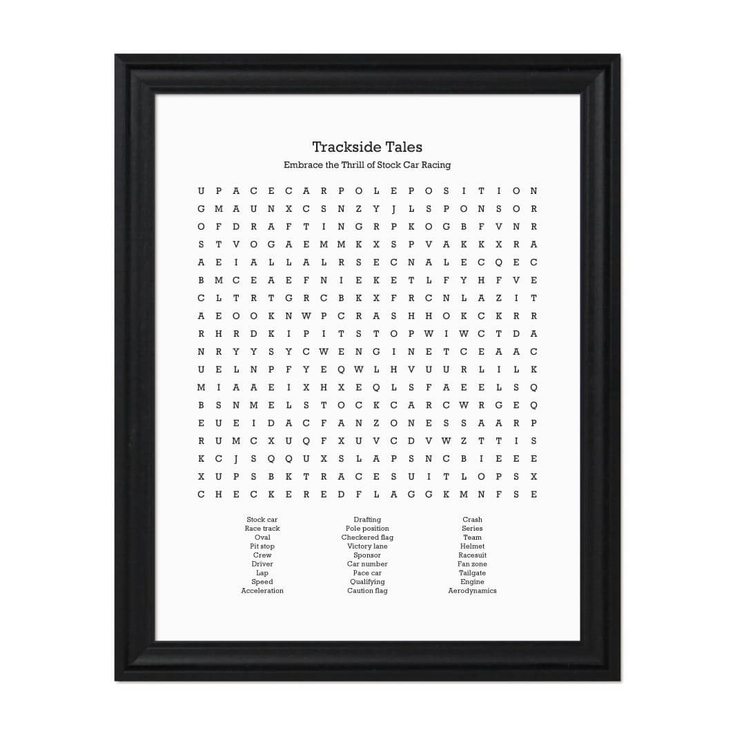 Custom Stock Car Racing Word Search Art Print#color-finish_black-beveled-frame