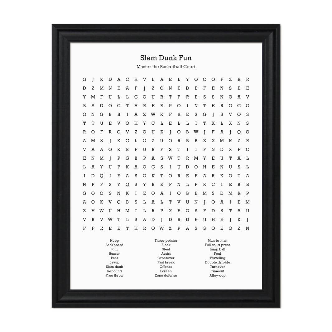 Custom Basketball Word Search Art Print#color-finish_black-beveled-frame