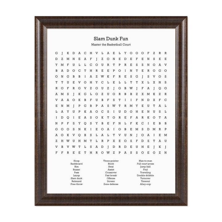 Custom Basketball Word Search Art Print#color-finish_espresso-beveled-frame