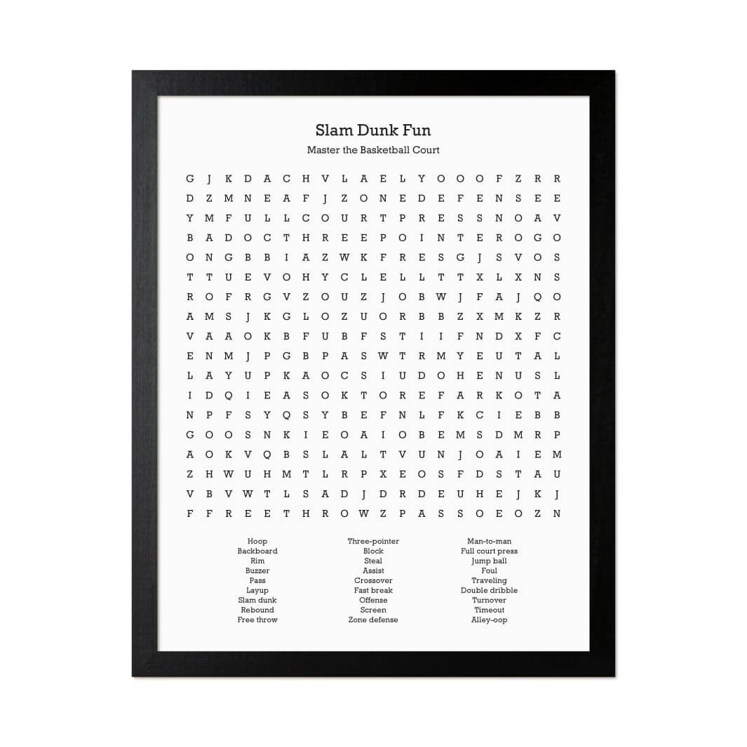 Custom Basketball Word Search Art Print#color-finish_black-thin-frame