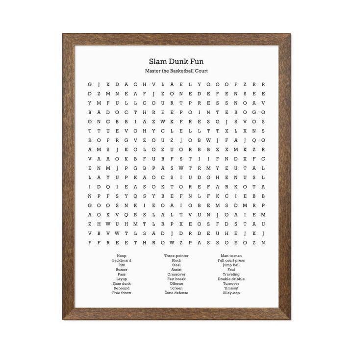 Custom Basketball Word Search Art Print#color-finish_walnut-thin-frame