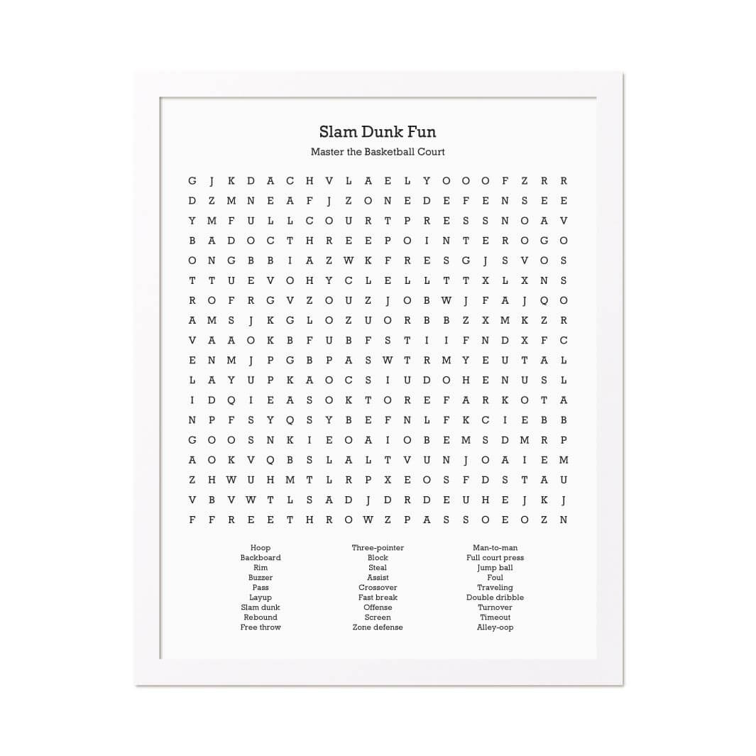Custom Basketball Word Search Art Print#color-finish_white-thin-frame
