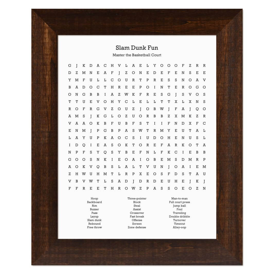 Custom Basketball Word Search Art Print#color-finish_espresso-wide-frame