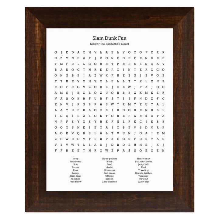 Custom Basketball Word Search Art Print#color-finish_espresso-wide-frame