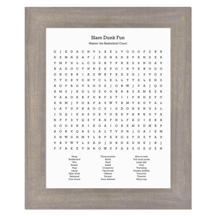 Custom Basketball Word Search Art Print#color-finish_gray-wide-frame