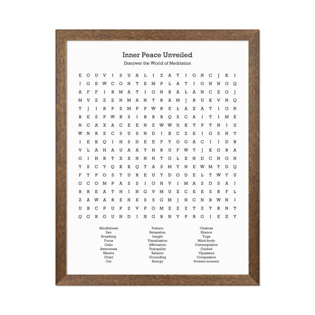 Custom Meditation Word Search Art Print#color-finish_walnut-thin-frame