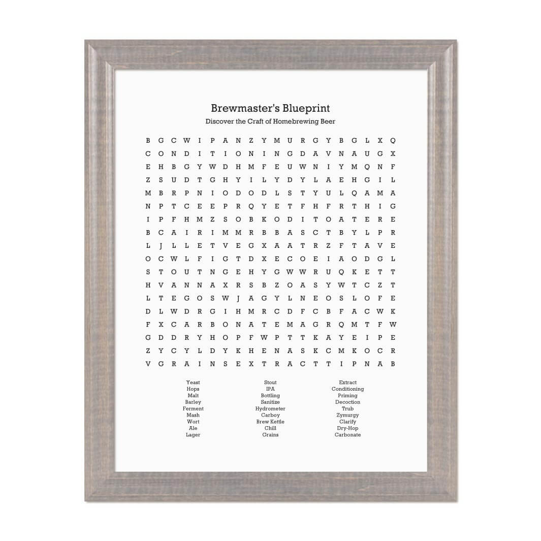 Custom Homebrewing Word Search Art Print#color-finish_gray-beveled-frame
