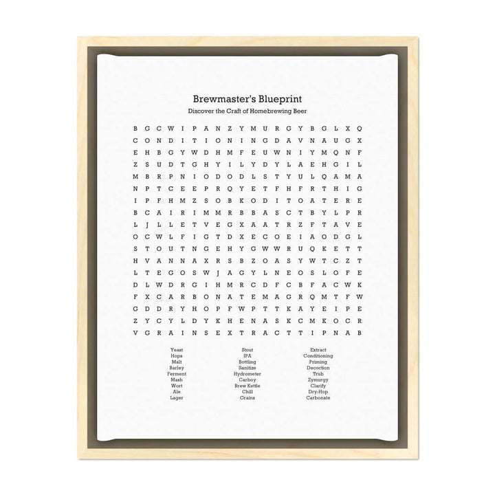 Custom Homebrewing Word Search Art Print#color-finish_light-wood-floater-frame