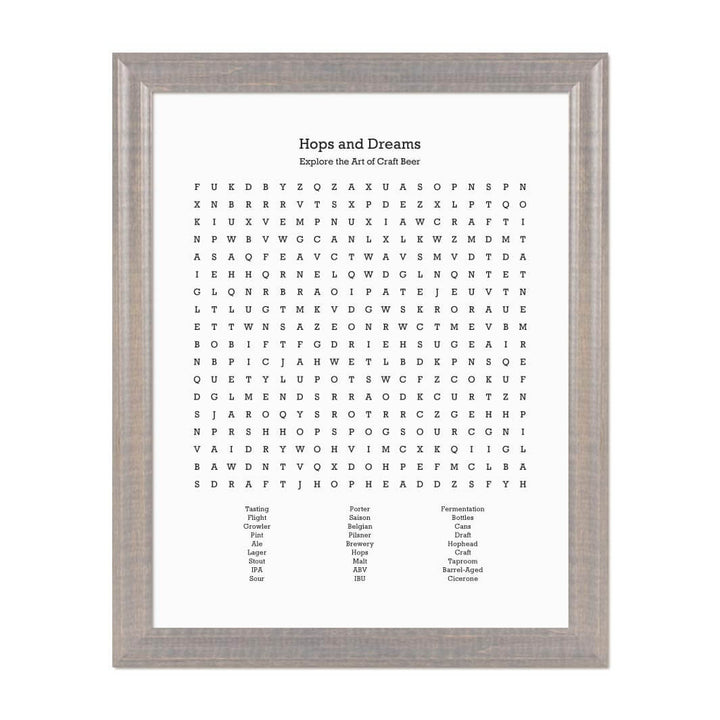 Custom Craft Beer Word Search Art Print#color-finish_gray-beveled-frame