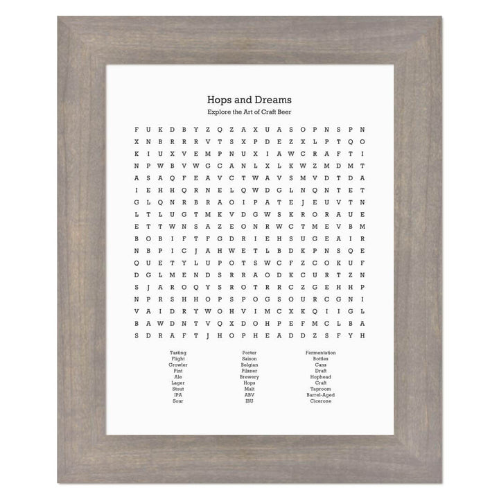 Custom Craft Beer Word Search Art Print#color-finish_gray-wide-frame