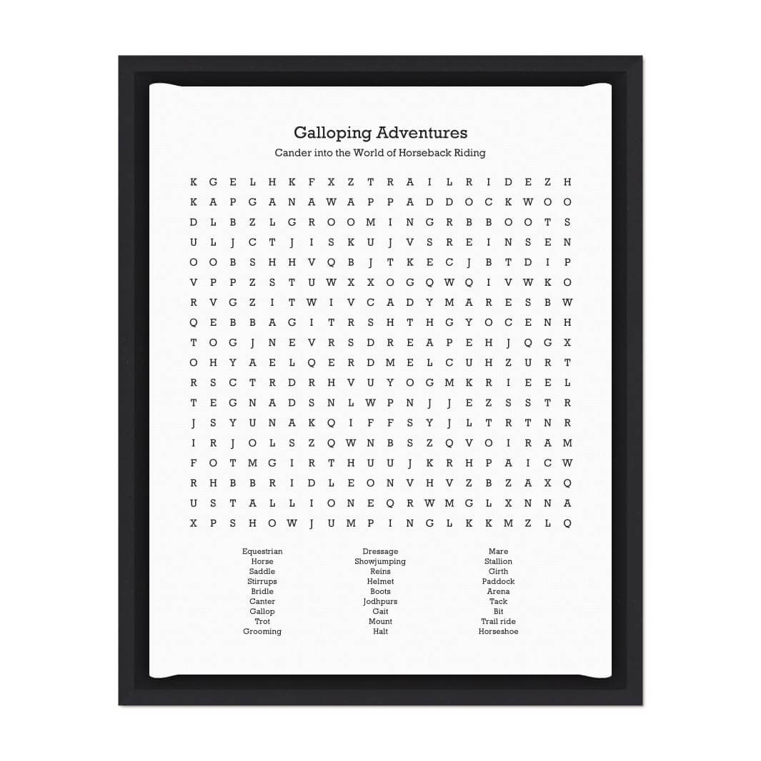Custom Horseback Riding Word Search Art Print#color-finish_black-floater-frame