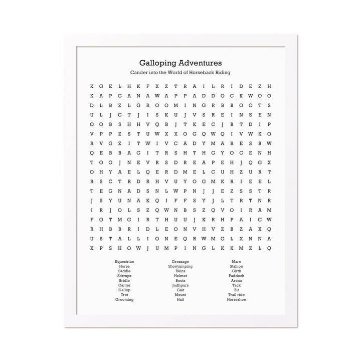 Custom Horseback Riding Word Search Art Print#color-finish_white-thin-frame