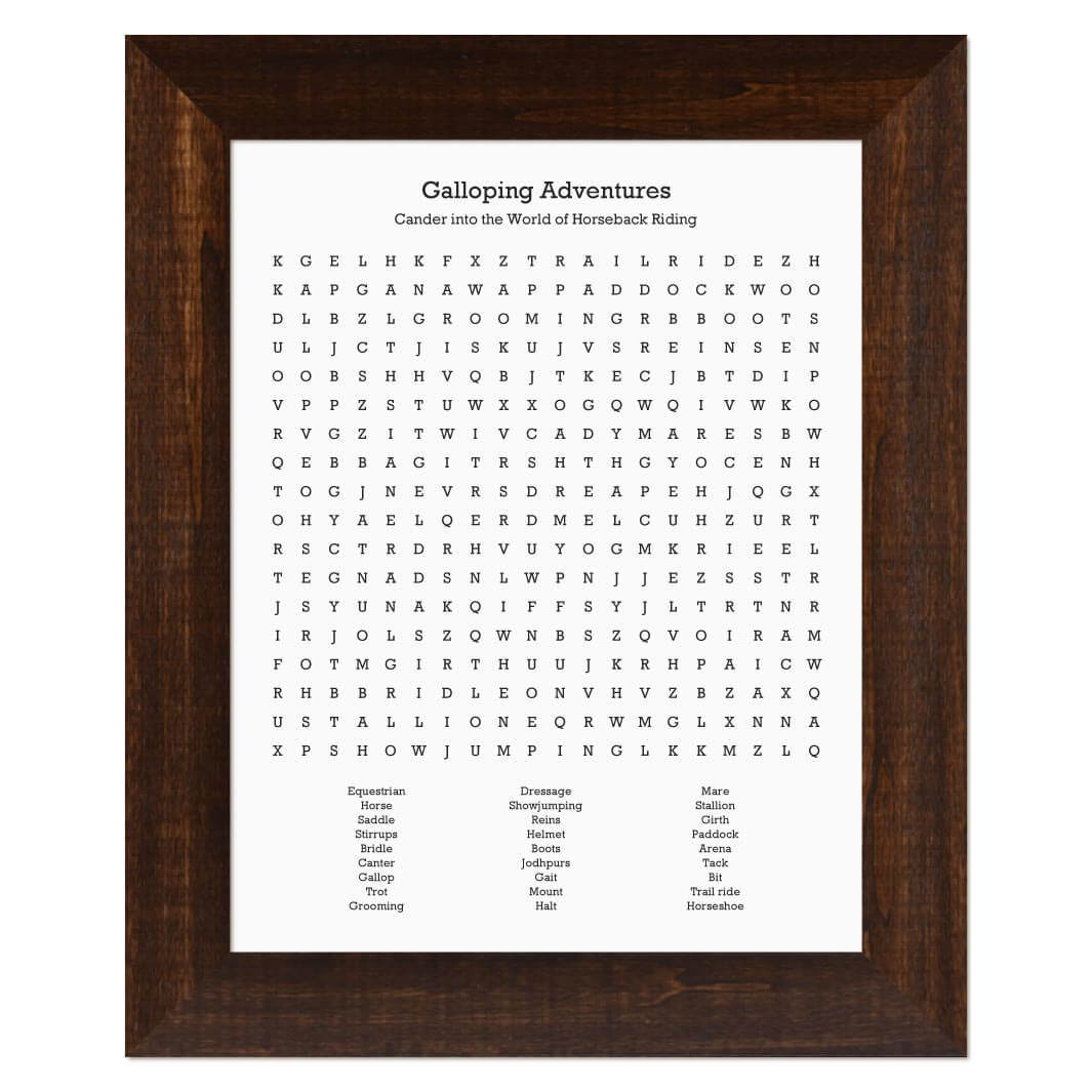 Custom Horseback Riding Word Search Art Print#color-finish_espresso-wide-frame
